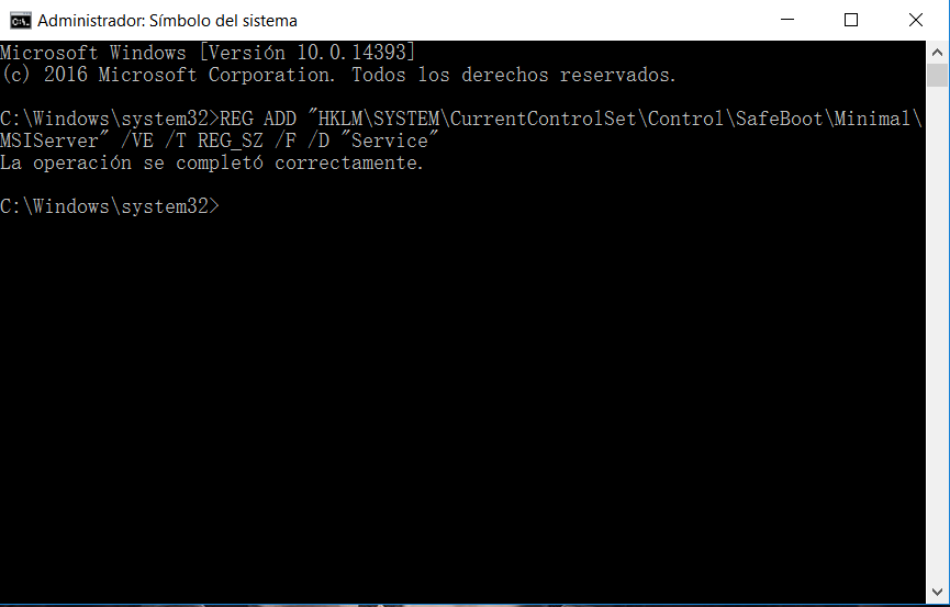 HKLM\SYSTEM\CurrentControlSet\Control\SafeBoot\Minimal\MSIServer