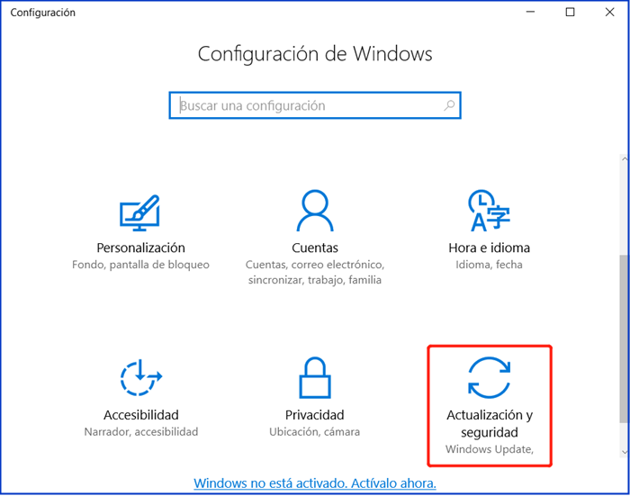  Seleccionar Actualización y seguridad