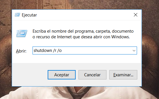 comando shutdown / r / o