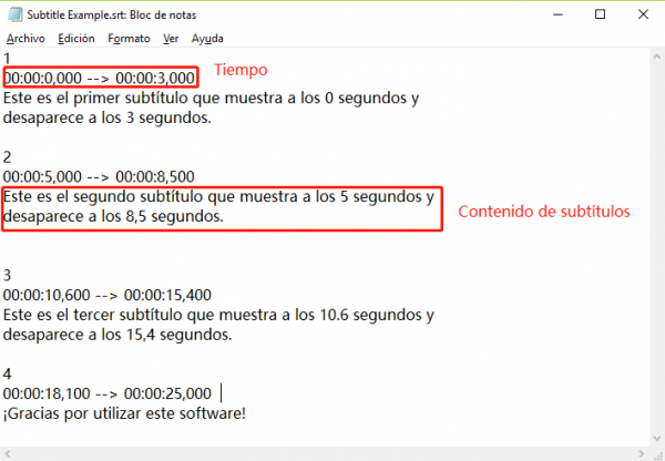 formato de subtítulos