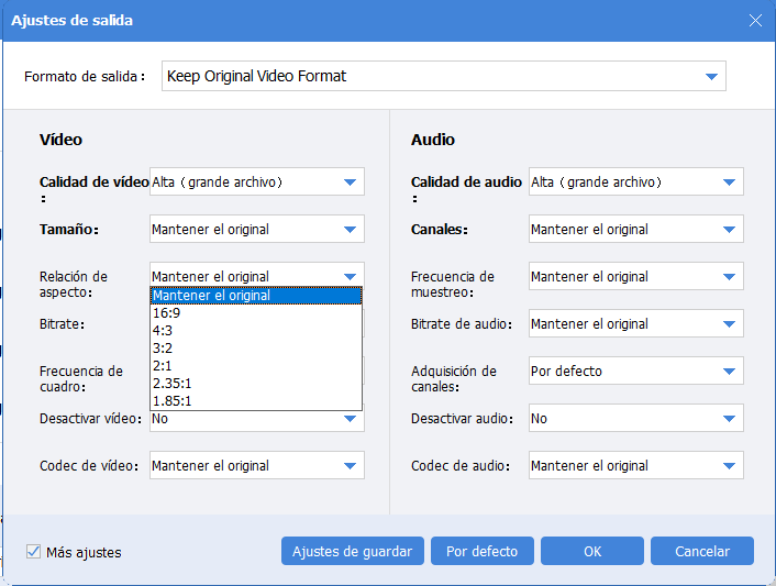 seleccionar relación de aspecto