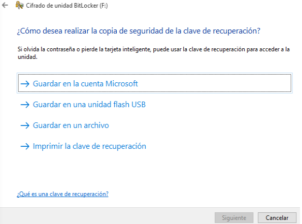seleccione una forma de desbloquear la unidad en bitlocker