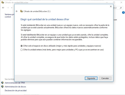Seleccione un tipo para realizar la copia de seguridad de la clave de recuperación en bitlocker