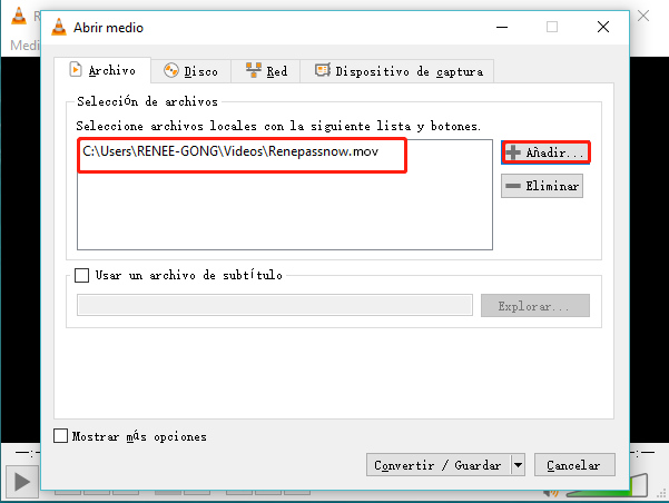 convertir mov a wmv con VLC