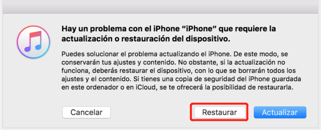 elegir restaurar iphone