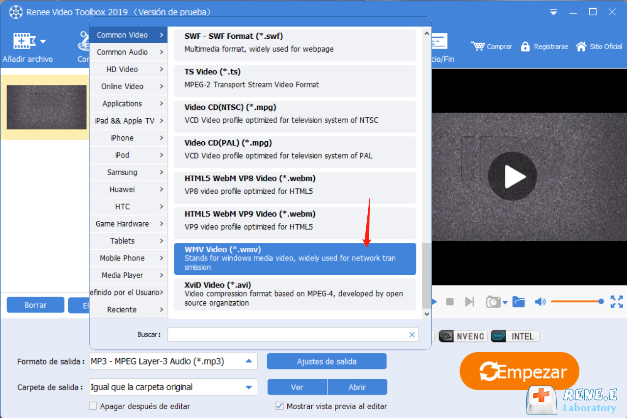 convertir mov a wmv con renee video editor pro