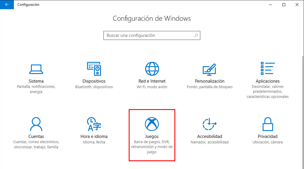 Juegos de configuración de Windows 10