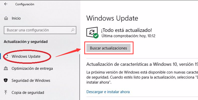 Actualización de Windows para comprobar si hay actualizaciones