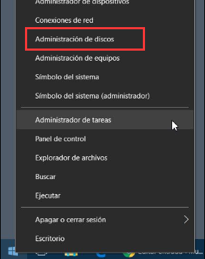 administración de disco barra de tareas