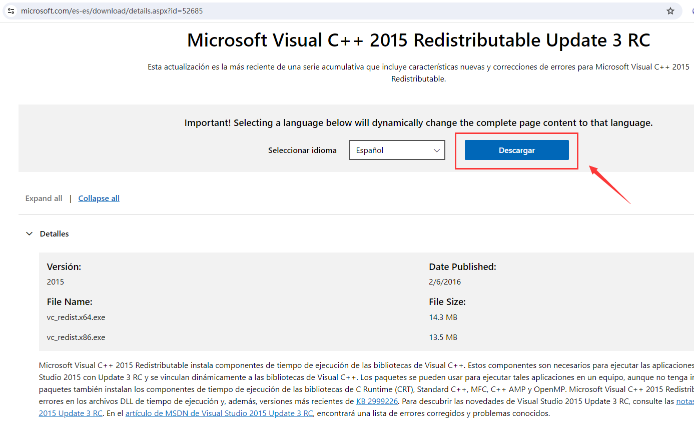 descargar Microsoft Visual C++ 2015