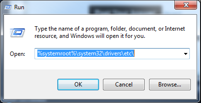 run %systemroot%\system32\drivers\etc