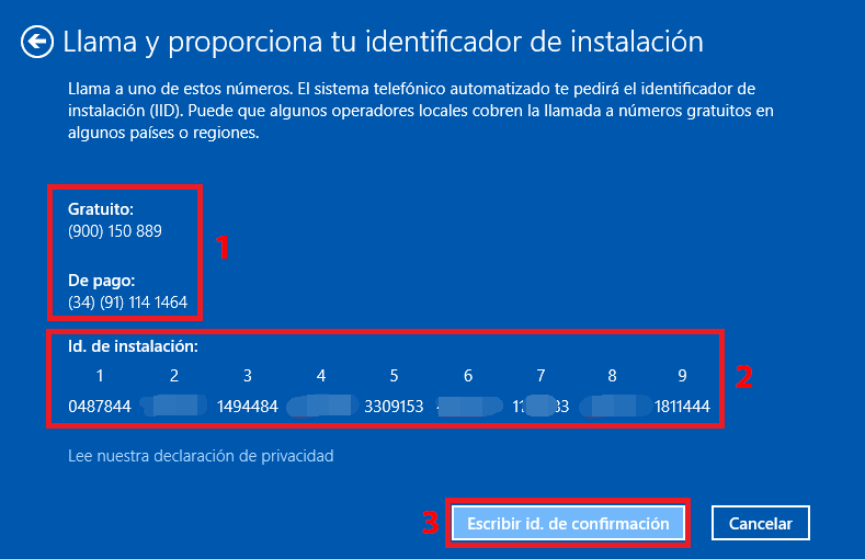 Activación de teléfono Windows 10 slui 4