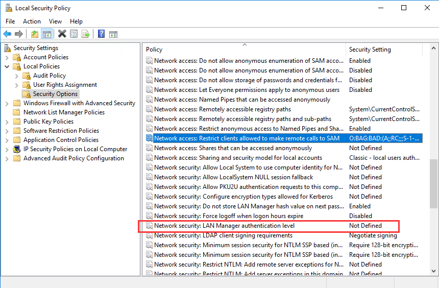 secpol.msc local policies LAN Manager security Options