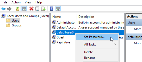 set Defaultuser0 Password