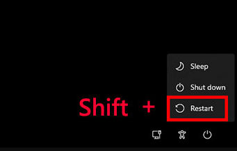 shift + restart Windows 10