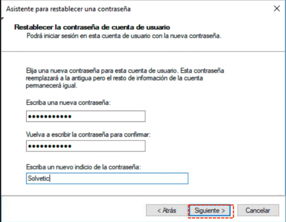 Asistente de disco para restablecer contraseña de Windows