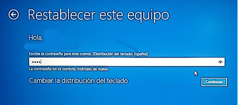 restablecer esta PC necesita contraseña