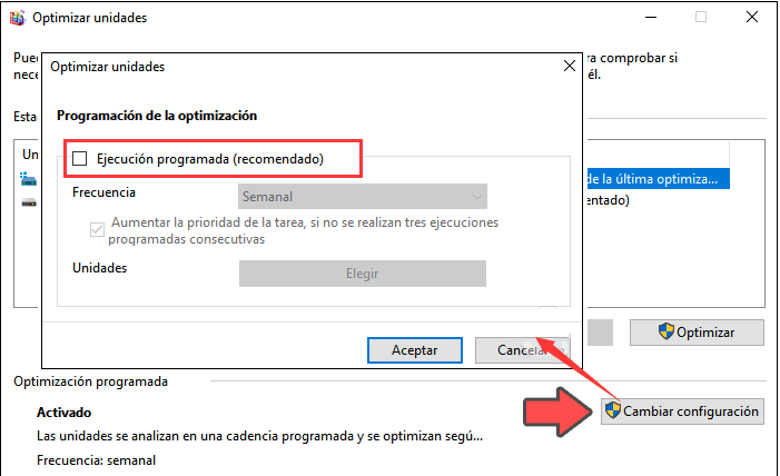 desactivar Desfragmentar y optimizar unidades