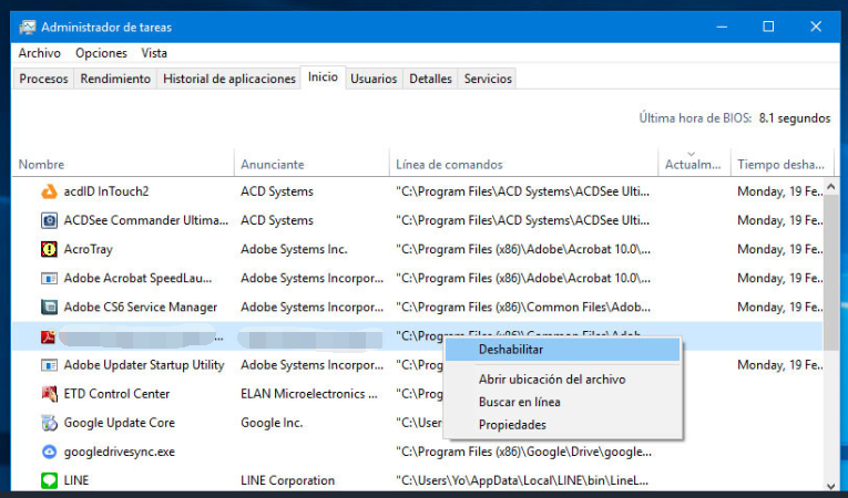 desactivar el programa de inicio en el administrador de tareas