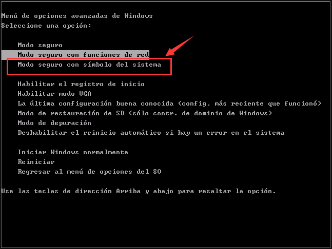 Modo seguro con símbolo del sistema Windows XP