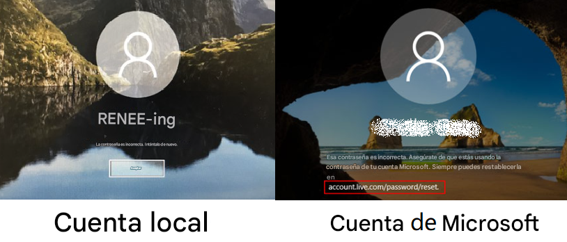 Cuenta local y cuenta de Microsoft