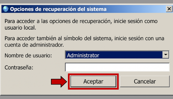 restauración de Windows 7 requiere contraseña-opción de recuperación del sistema
