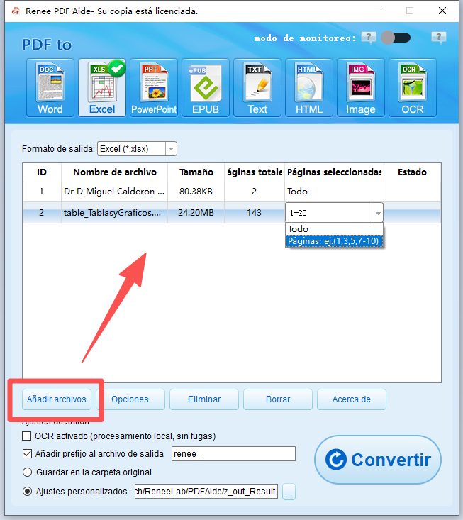 añadir archivos a Renee PDF Aide y seleccionar páginas