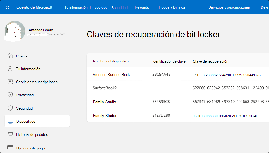 Claves de recuperación de BitLocker