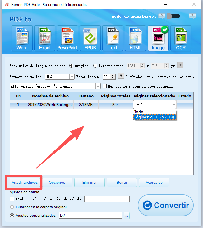 añadir archivo pdf y convertir a imagen