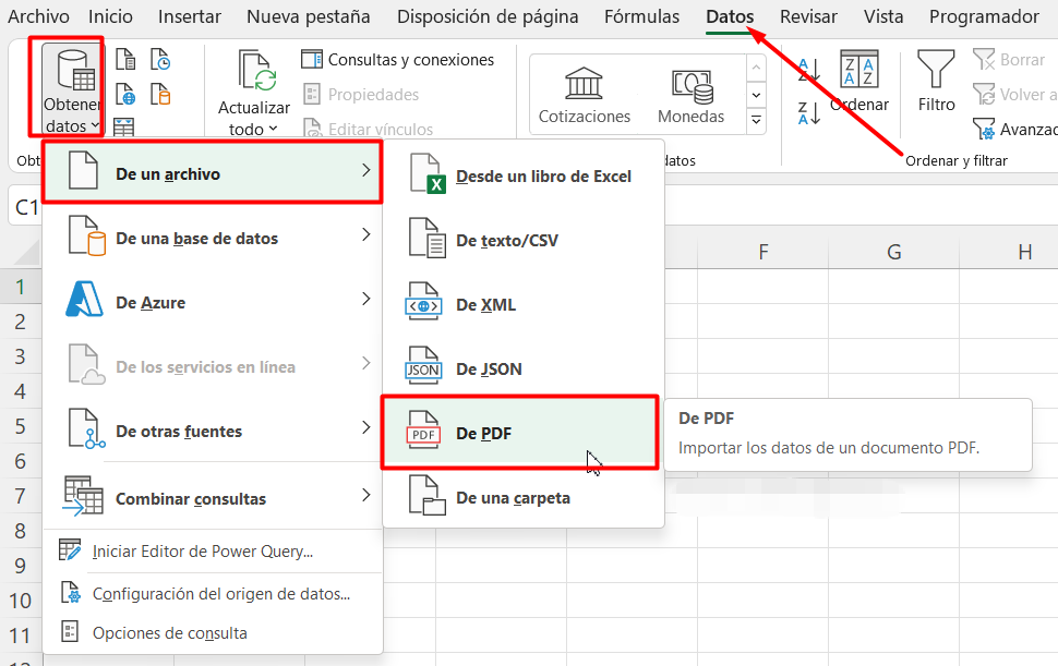 excel importar datos desde PDF