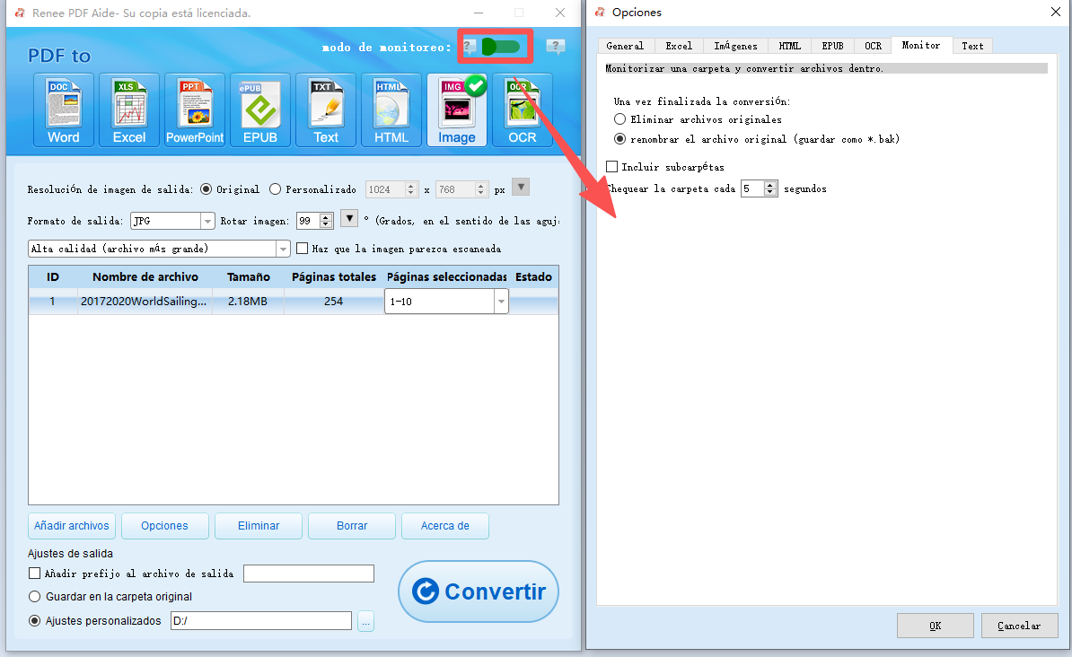modo de monitorización de Renee PDF para convertir PDF automáticamente