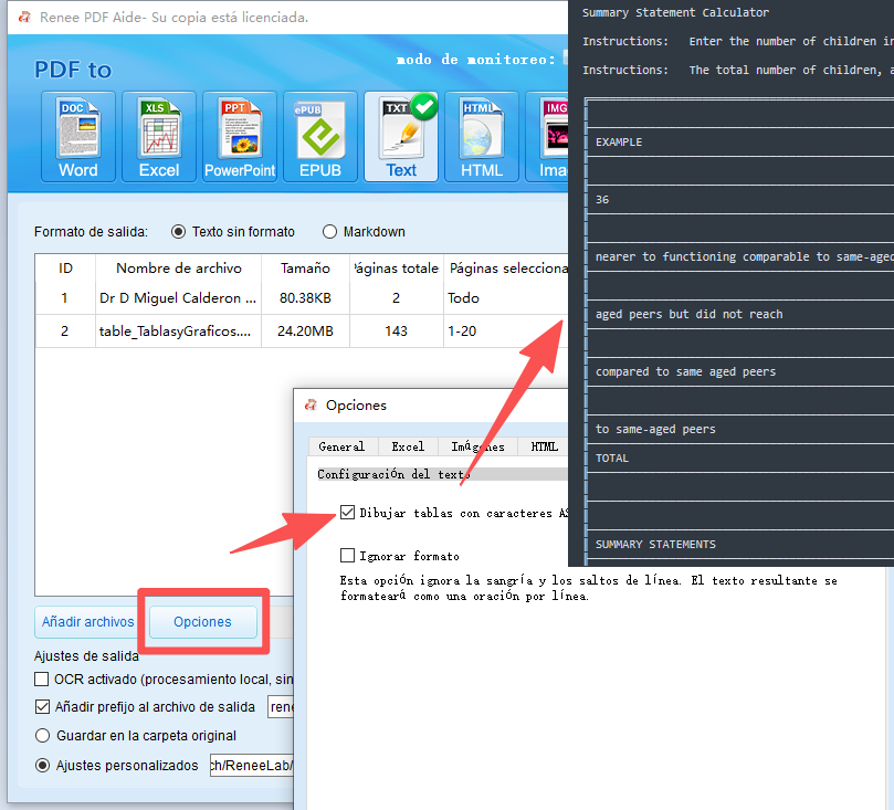 convertir pdf a tabla ascii