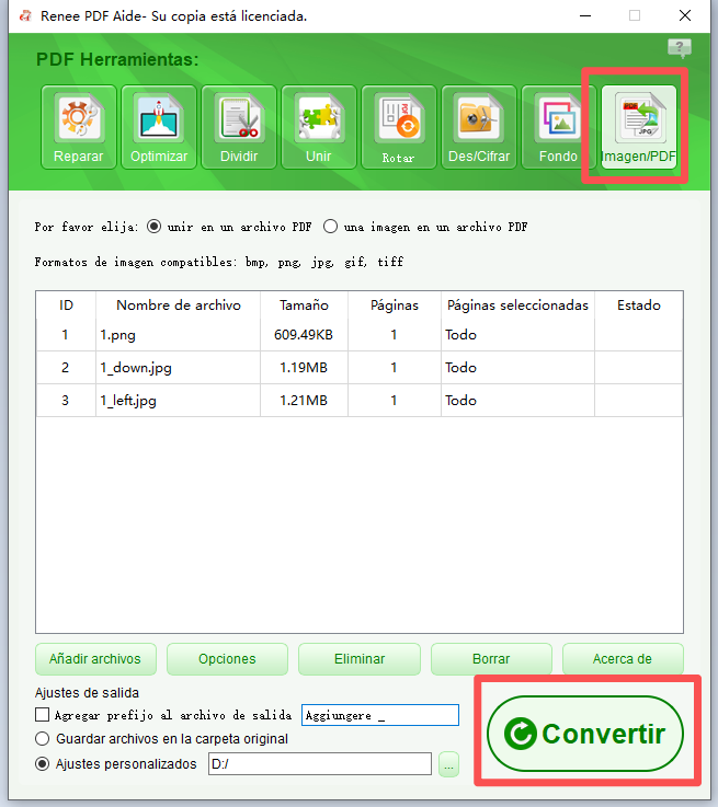 combinar imágenes en un pdf con renee pdf aide