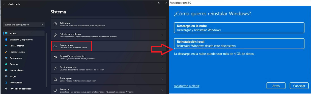 restablecer pc windows 11