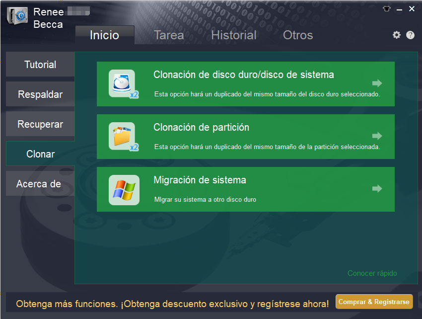 Usa la función de clonación en Renee Becca