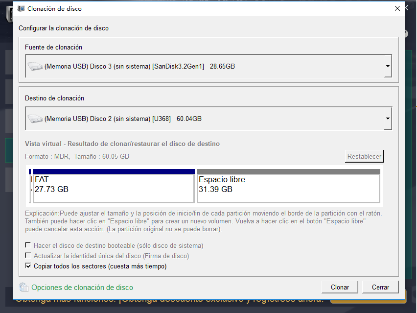 Renee Becca selecciona copiar todos los sectores