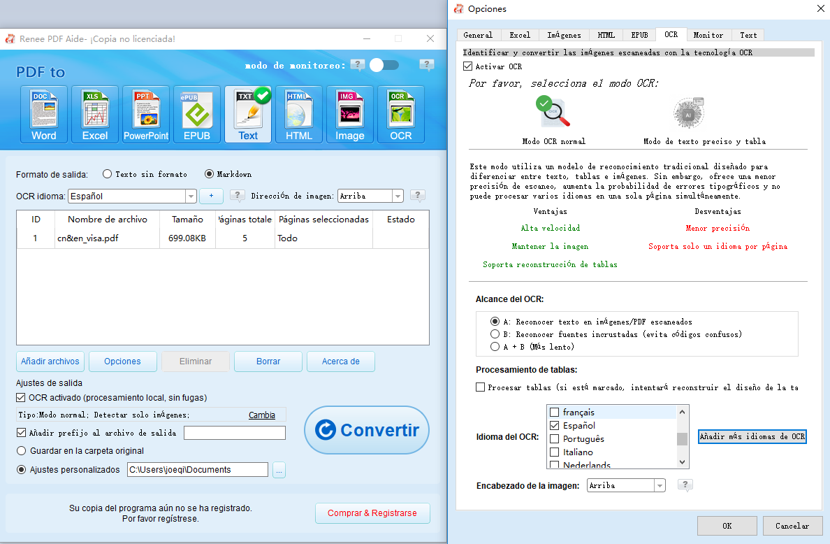 PDF Aide usando OCR para convertir pdf a txt o markdown