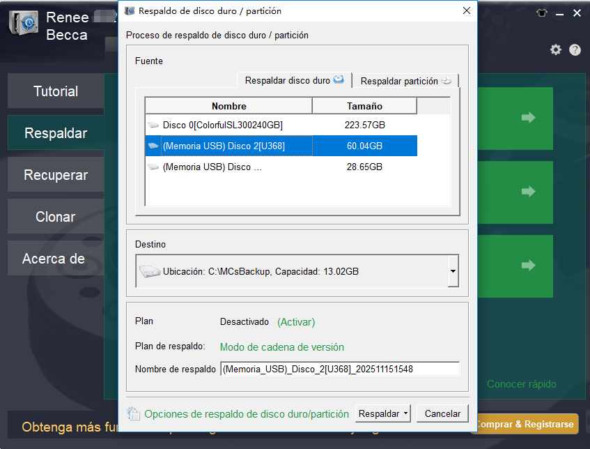 Respaldo de disco con Renee Becca