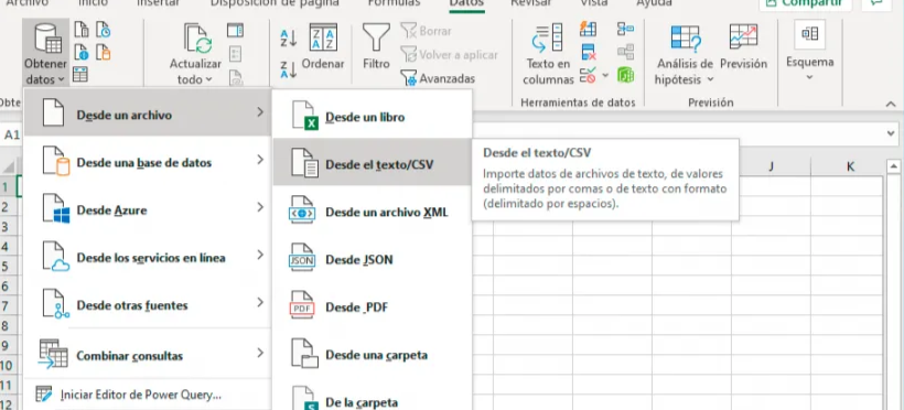importar csv dentro de Excel