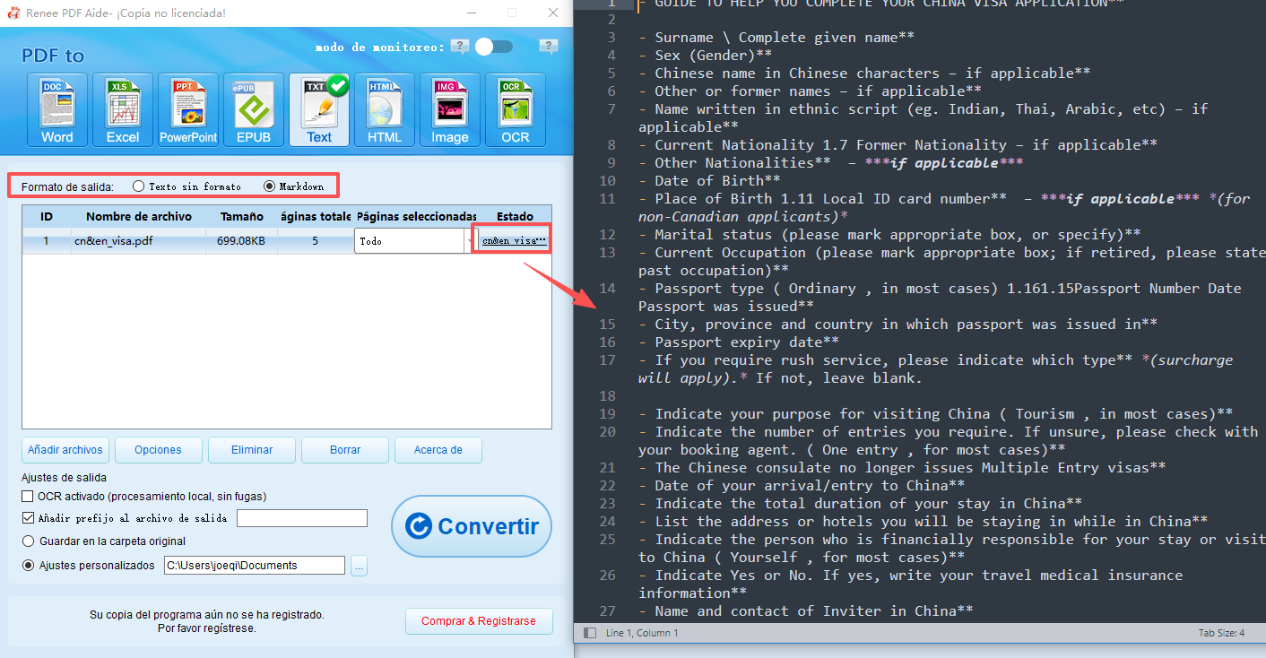convertir pdf a txt o markdown