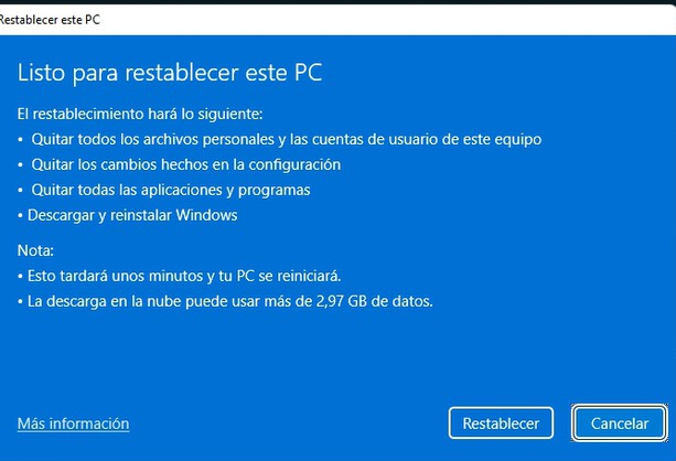 listo para restablecer este PC