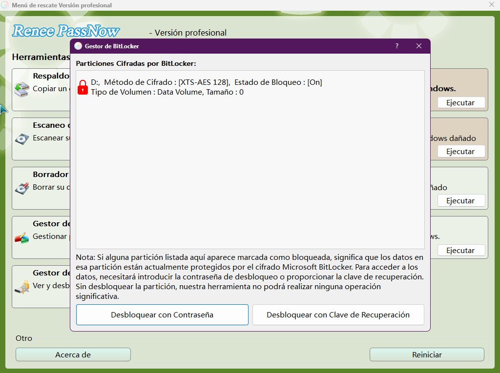 Desbloquea el sistema usando el gestor de BitLocker proporcionado por PassNow