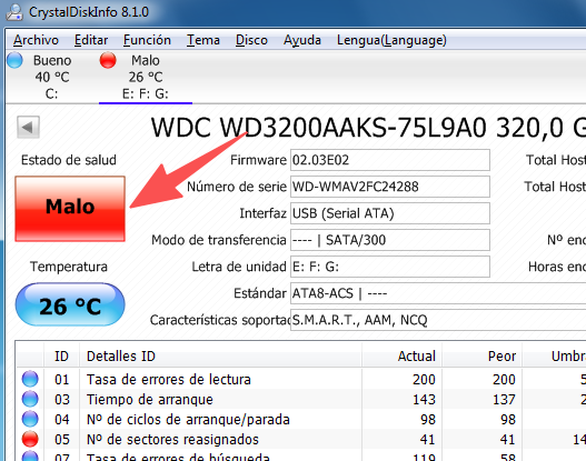 El estado de salud en CrystalDiskInfo está empeorando