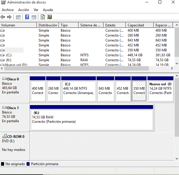Comprobar Administrador de discos