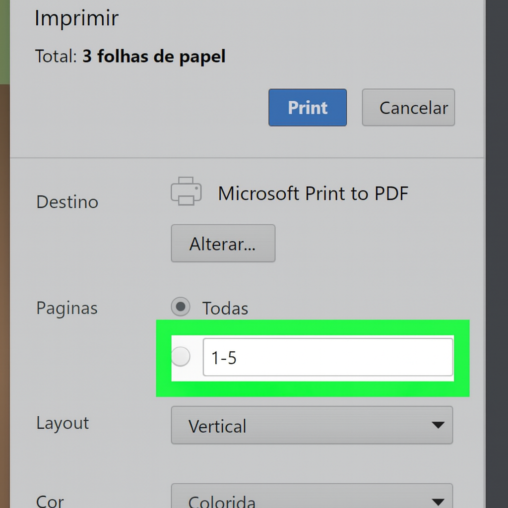 Chrome: en el campo Páginas, introduce el rango deseado