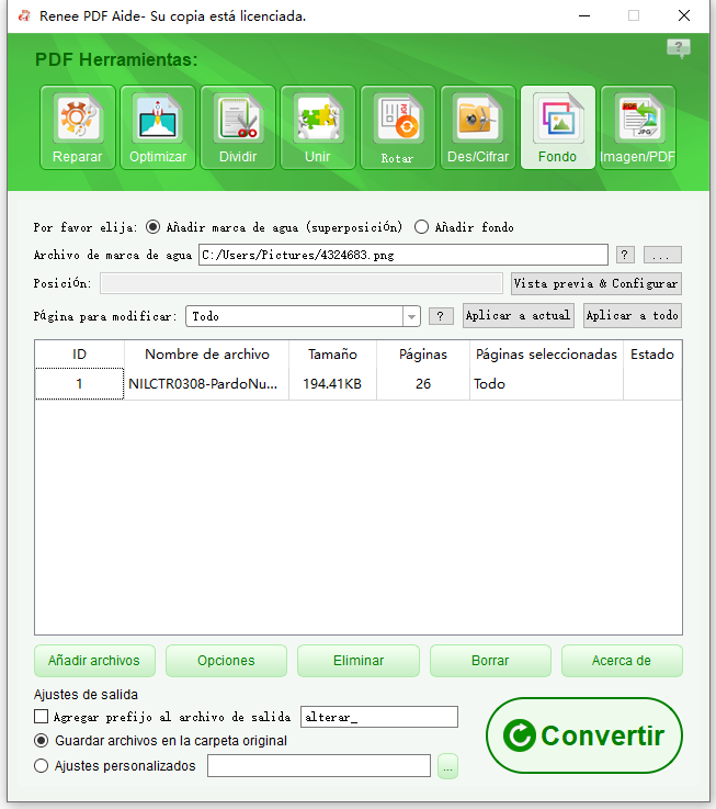 seleccionar marca de agua en Renee PDF Aide