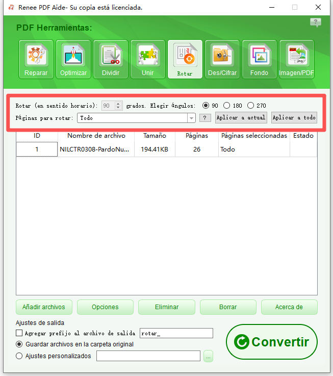 girar página PDF con PDF Aide