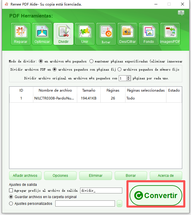 cómo dividir un PDF con Renee PDF Aide