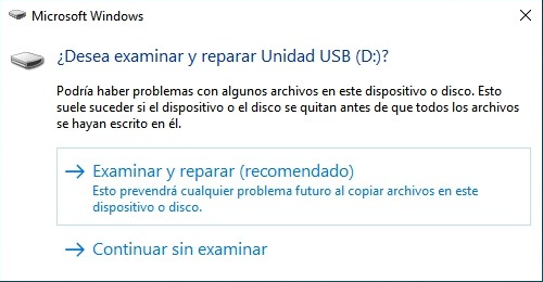 escanear y reparar la unidad en Windows