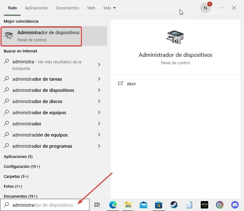 Abrir administrador de dispositivos